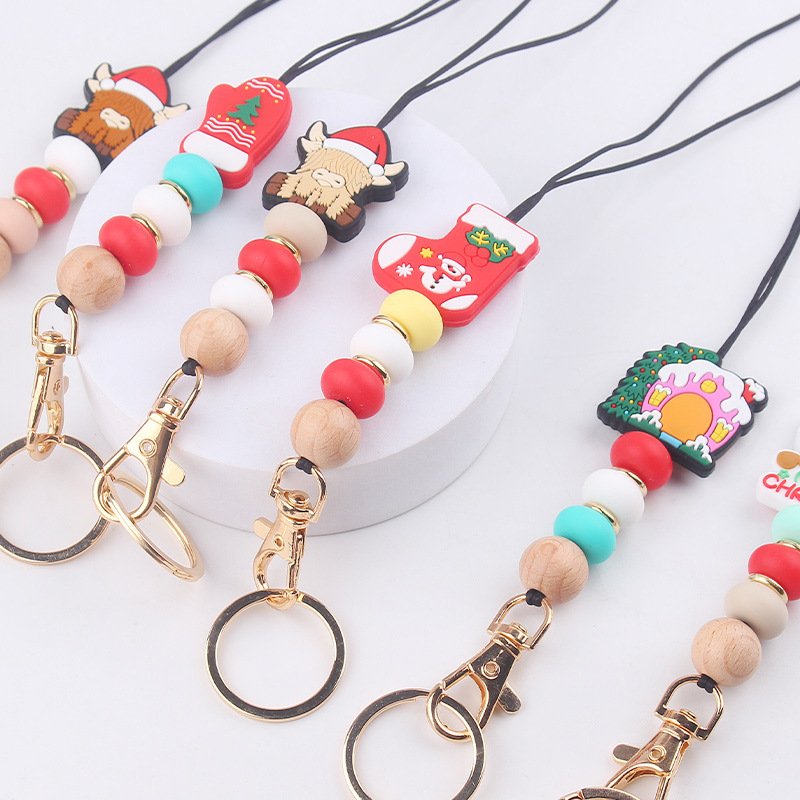 New Beaded Teacher Lanyards Holiday Lanyards ID Badge Holder Christmas Silicone Beads Teacher Lanyard