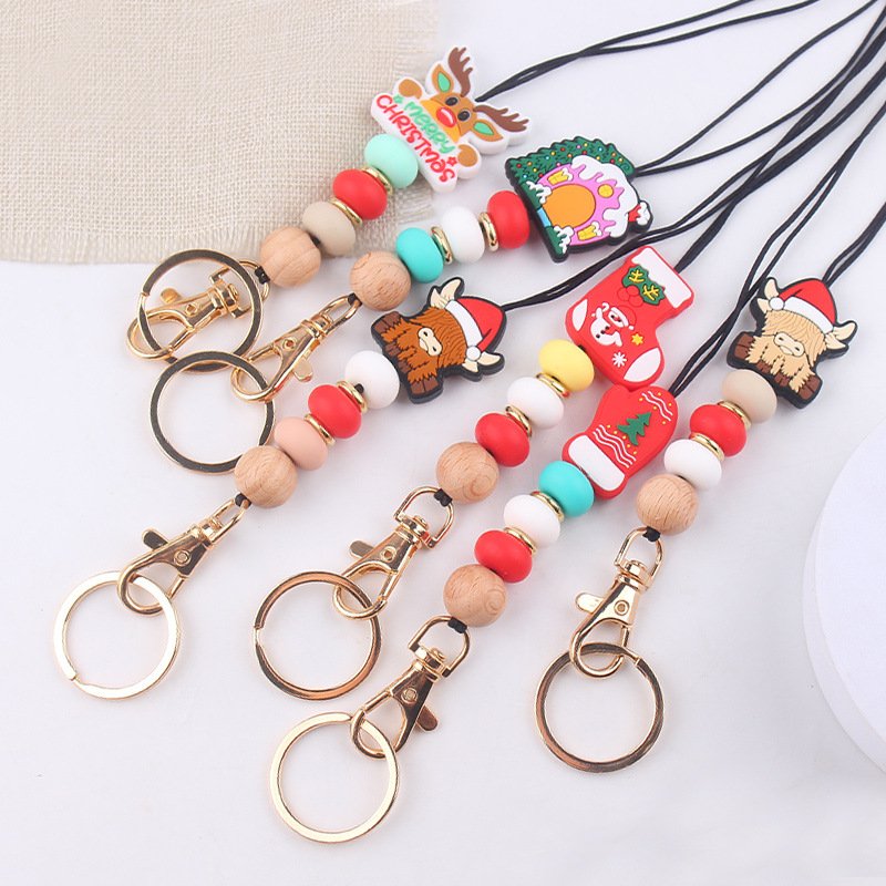 New Beaded Teacher Lanyards Holiday Lanyards ID Badge Holder Christmas Silicone Beads Teacher Lanyard