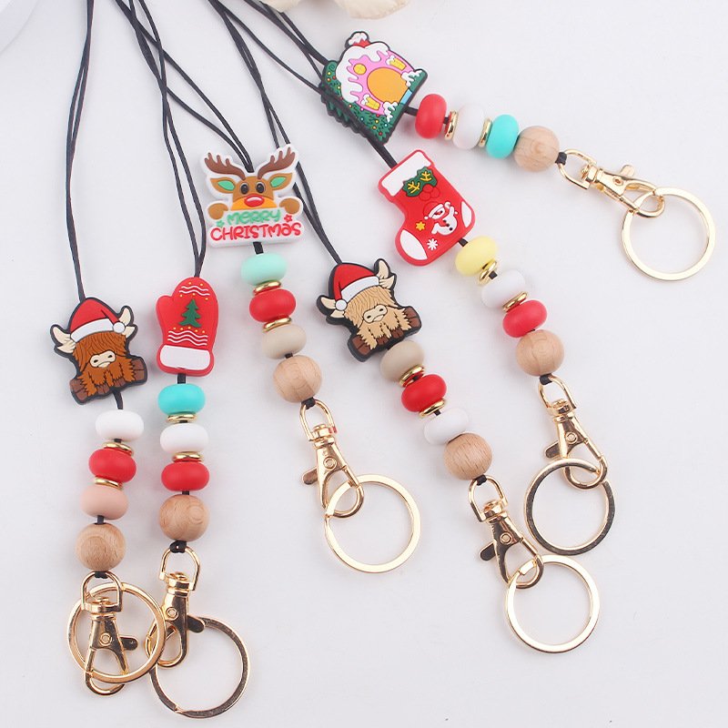 New Beaded Teacher Lanyards Holiday Lanyards ID Badge Holder Christmas Silicone Beads Teacher Lanyard