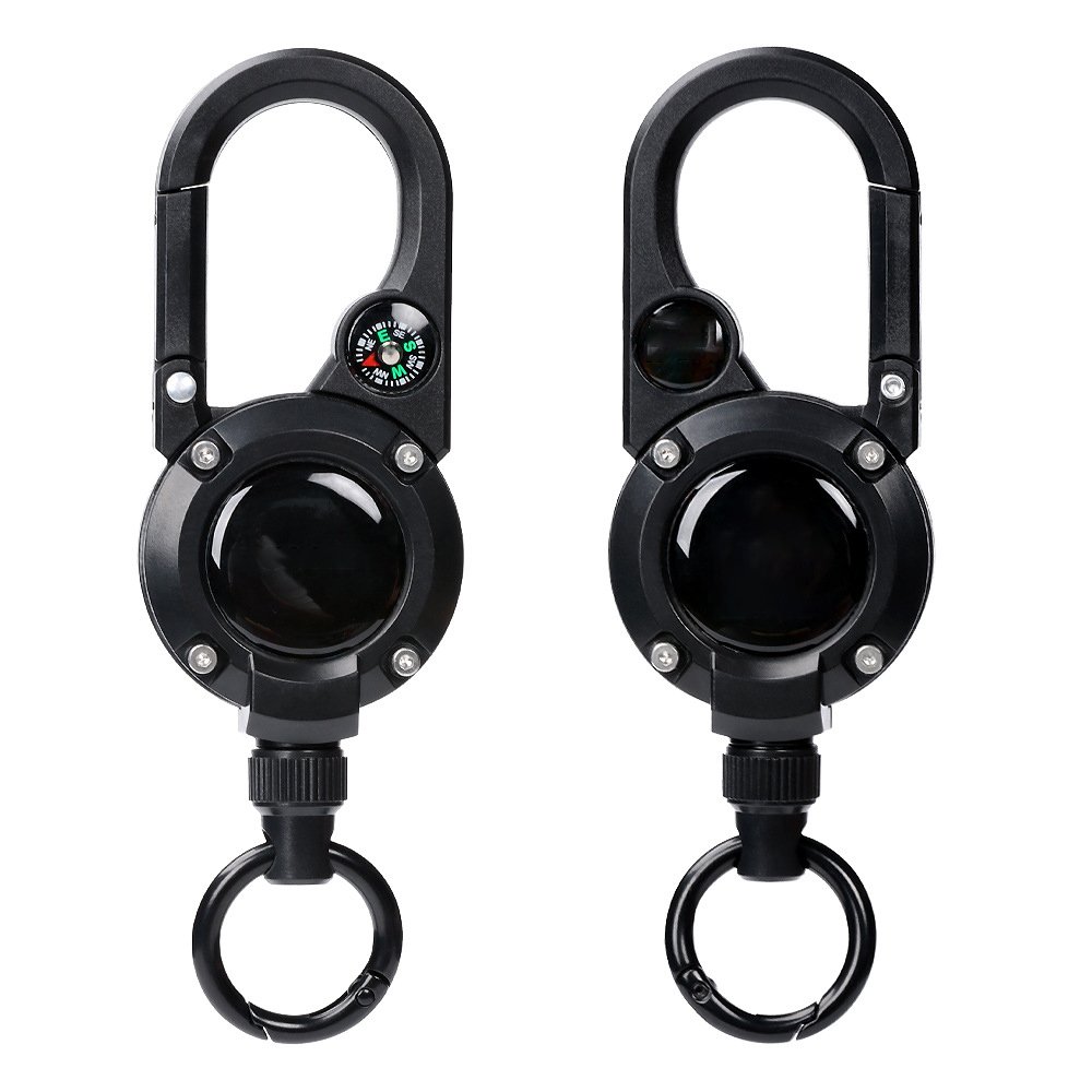 P-057 4CM Outdoor Heavy Duty Retractable Buckle Badge Holder Key Chain Clip Badge Reel with Compass Carabiner