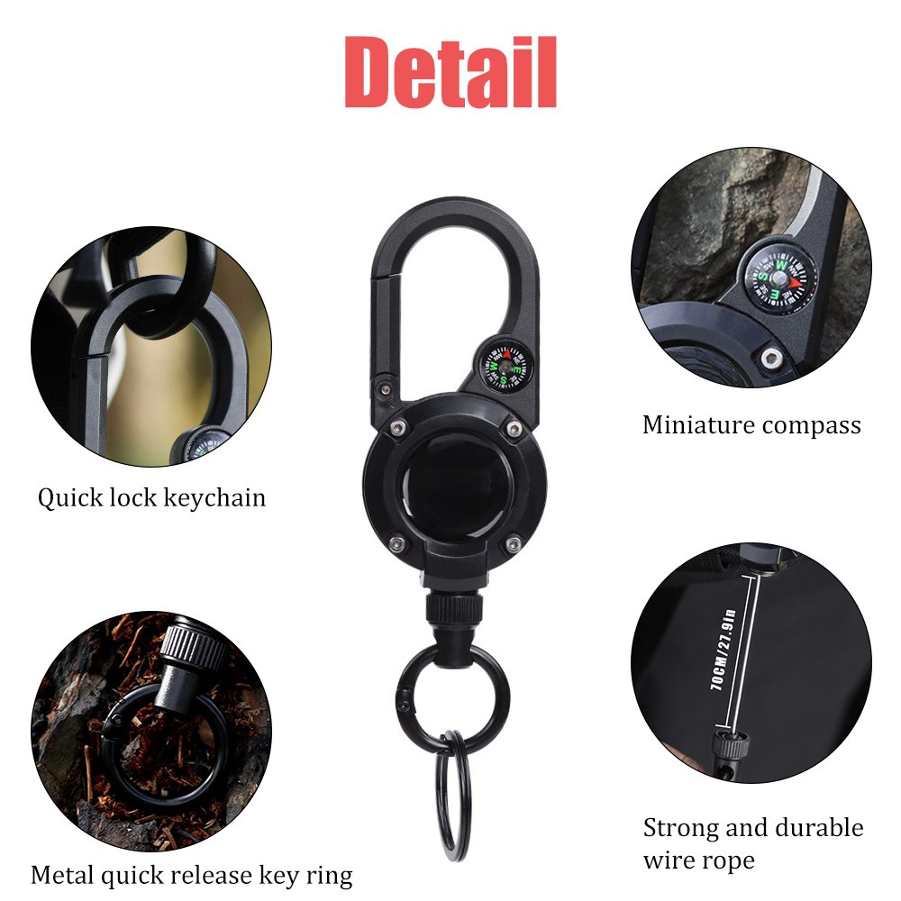 P-057 4CM Outdoor Heavy Duty Retractable Buckle Badge Holder Key Chain Clip Badge Reel with Compass Carabiner