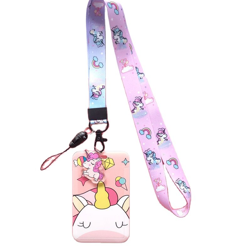 Cute Cartoon ID Card Holder Card Case Badge Necklace Neck Strap polyester Lanyard badge holder accessories for girl
