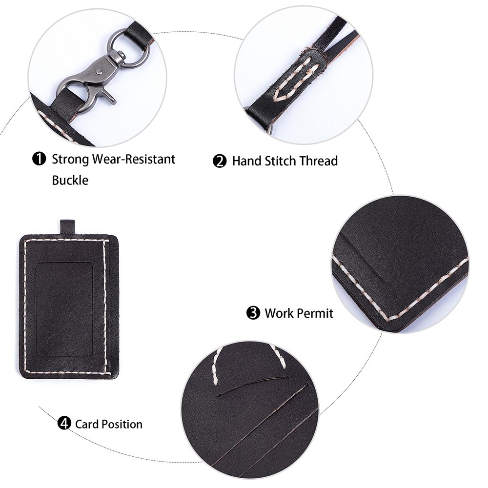 DUJIANG Leather ID Badge Card Money Coin Lanyard Necklace Holder Work Permit Card Holder Fashion Id Badge Case