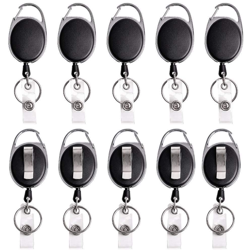 Durable Carabiner Retractable Badge Reel With Back Clip Key Ring ID Card Yoyo Badge Holder Keychain