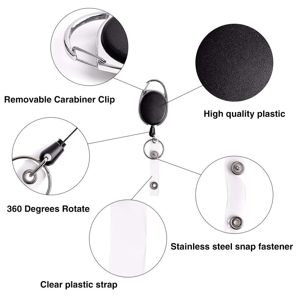 Durable Carabiner Retractable Badge Reel With Back Clip Key Ring ID Card Yoyo Badge Holder Keychain