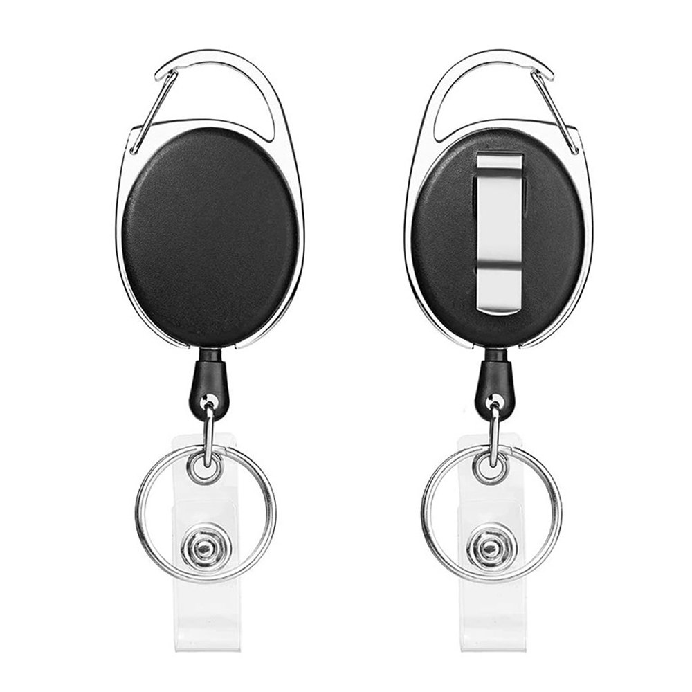 Durable Carabiner Retractable Badge Reel With Back Clip Key Ring ID Card Yoyo Badge Holder Keychain