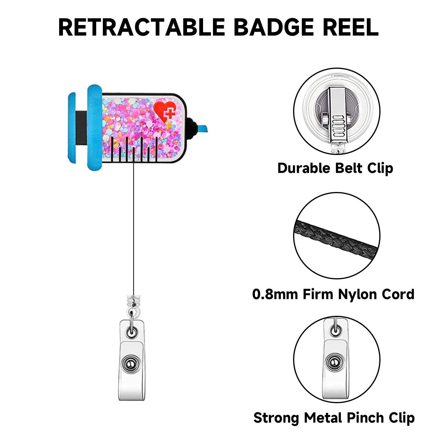 Retractable Glitter Badge Reel Holder Clip for Nurse Doctor Gift Working Card Accessories
