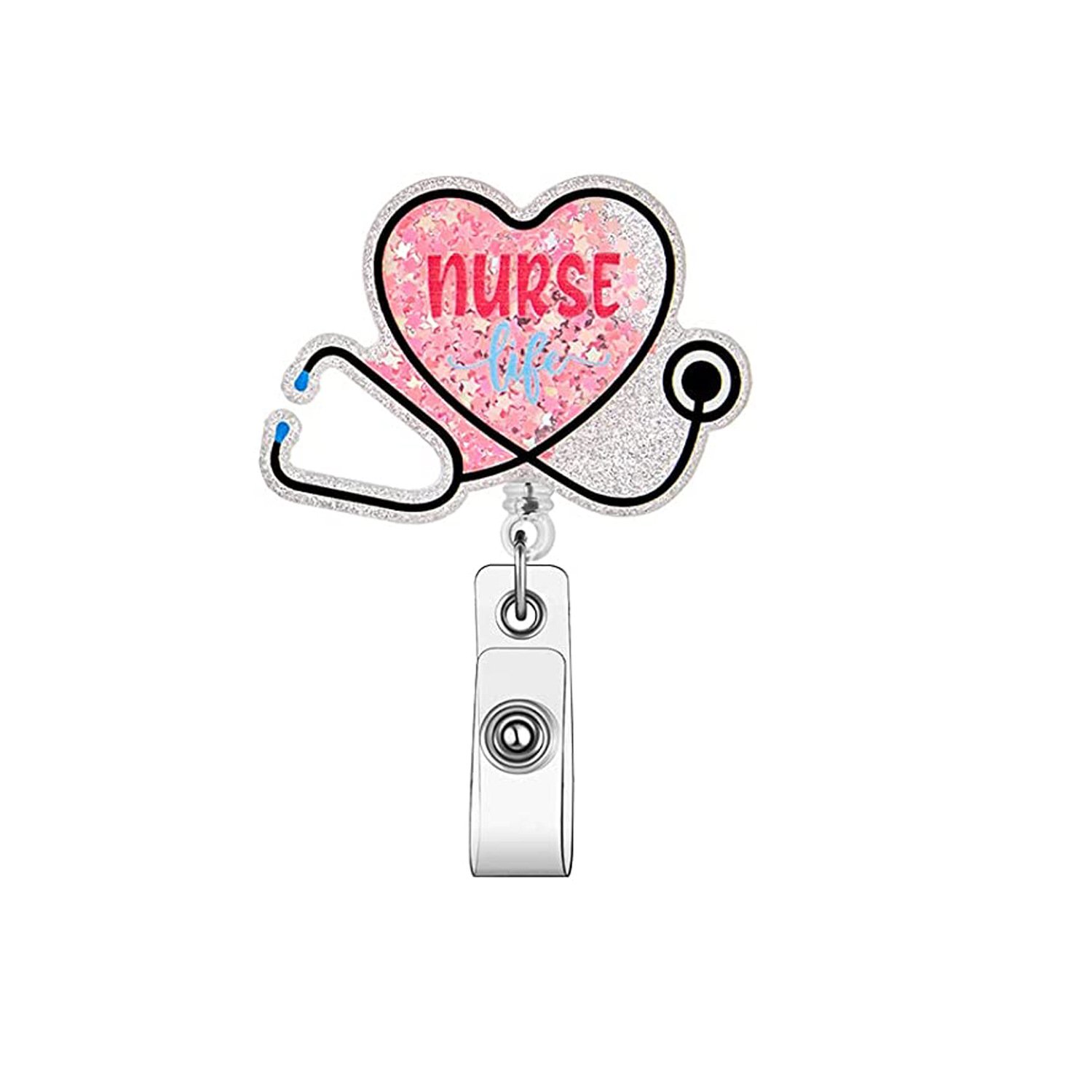 Retractable Glitter Badge Reel Holder Clip for Nurse Doctor Gift Working Card Accessories