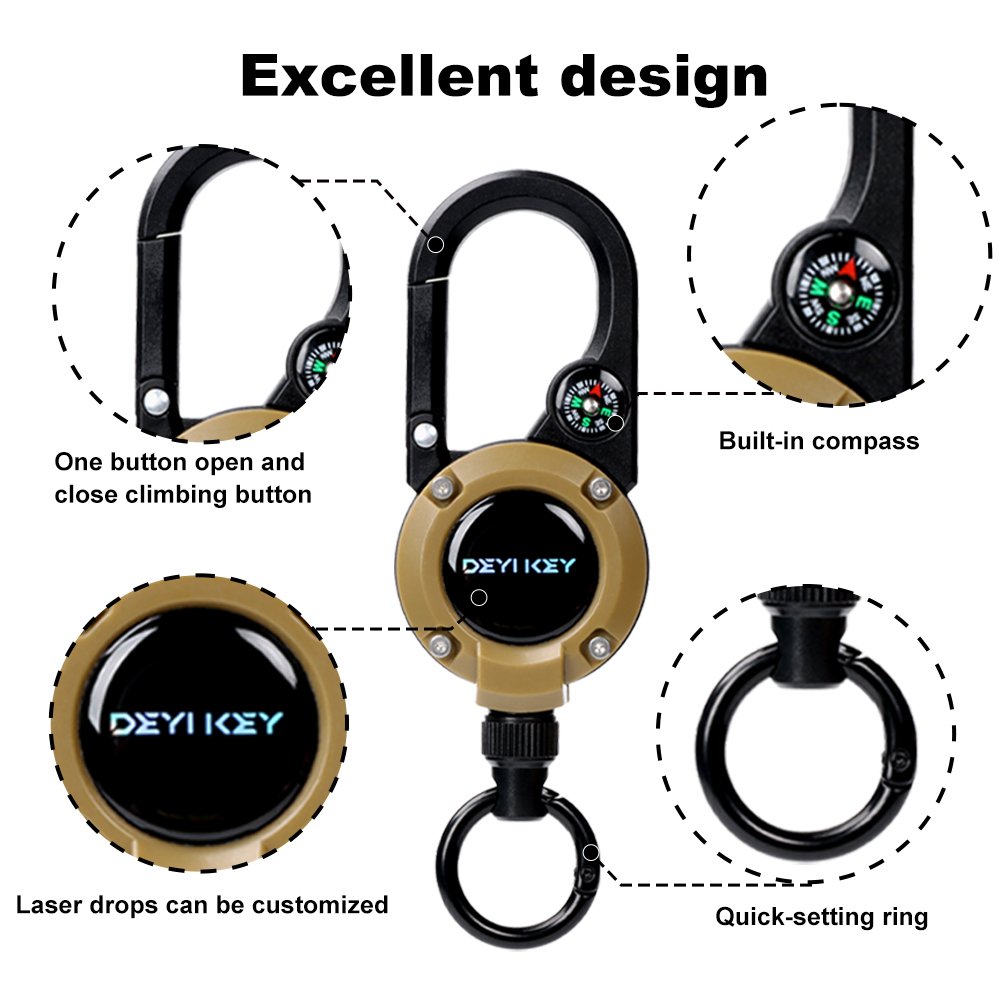 Multifunctional High Stretch Easy To Pull D Hook Stainless Steel Heavy Duty Metal Id Reractable Badge Holder With Carabine Reel