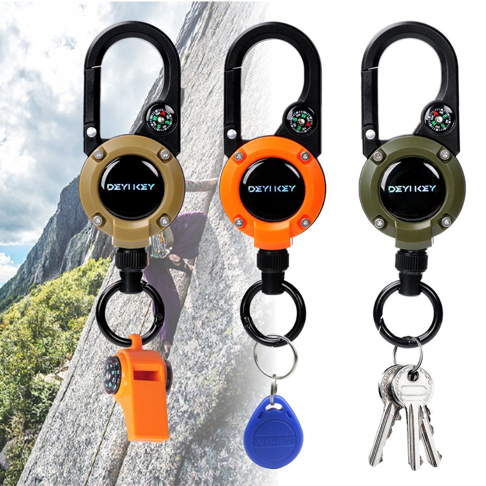 Multifunctional High Stretch Easy To Pull D Hook Stainless Steel Heavy Duty Metal Id Reractable Badge Holder With Carabine Reel