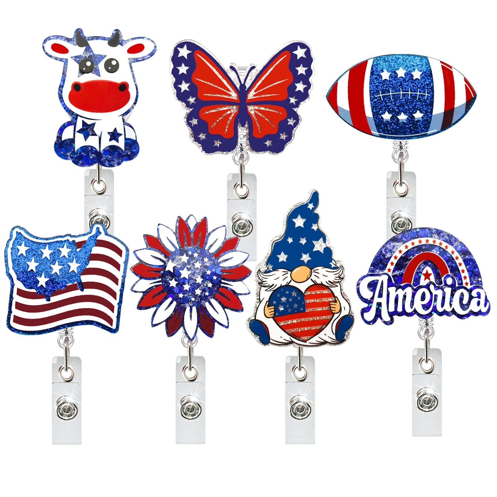 New Independence Day Flag Acrylic Retractable Badge Reel with Clip ID Name Card Badge Holder Festival Nurse Student Accessories