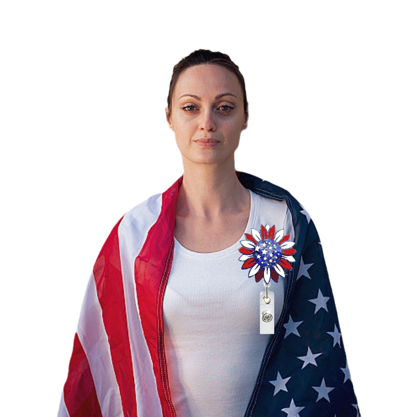New Independence Day Flag Acrylic Retractable Badge Reel with Clip ID Name Card Badge Holder Festival Nurse Student Accessories
