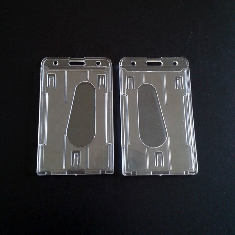 Vertical and Horizontal Rigid ID Card Badge Holder Hard Plastic PS Material 2 Card Slots Crystal Clear Transparent