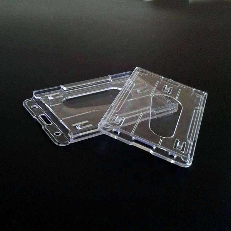 Vertical and Horizontal Rigid ID Card Badge Holder Hard Plastic PS Material 2 Card Slots Crystal Clear Transparent