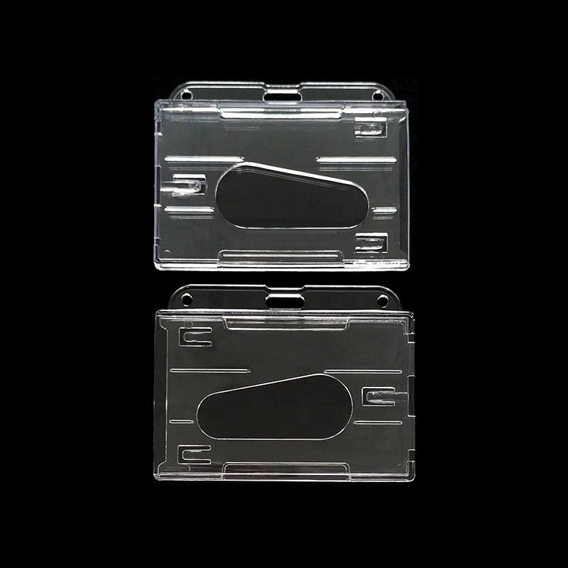 Vertical and Horizontal Rigid ID Card Badge Holder Hard Plastic PS Material 2 Card Slots Crystal Clear Transparent