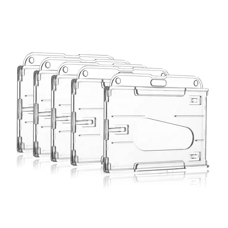 Vertical and Horizontal Rigid ID Card Badge Holder Hard Plastic PS Material 2 Card Slots Crystal Clear Transparent