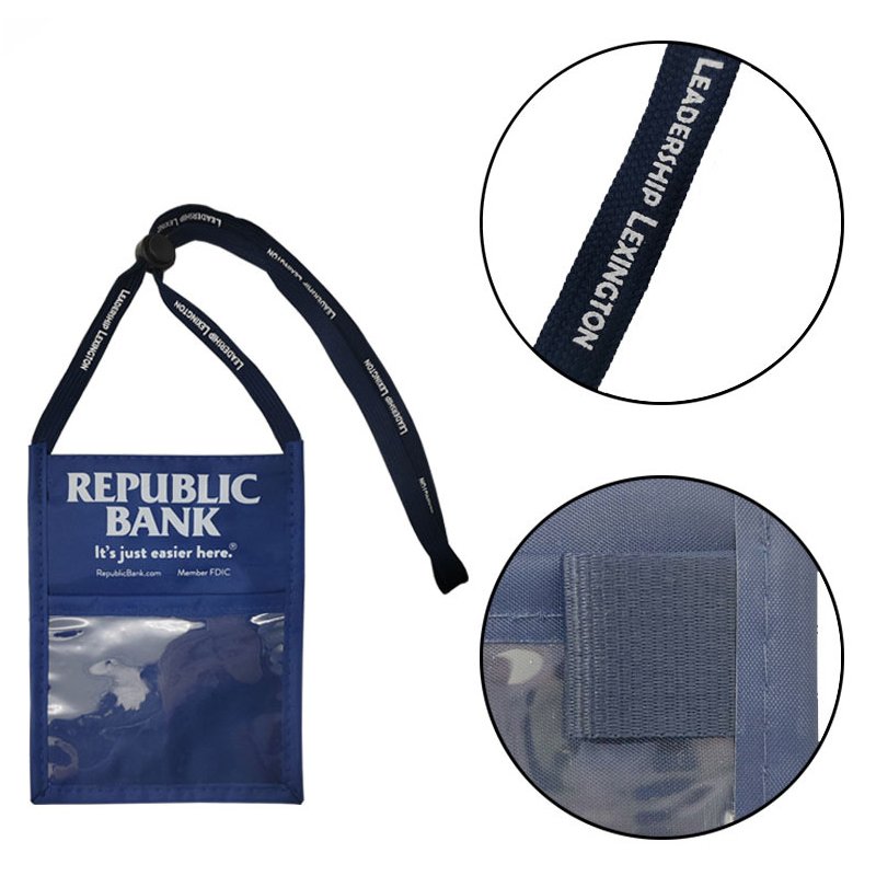 Wholesale Custom Unisex Blue Trade Show Exhibition Style Neck Travel Conference Badge Card Passport Wallet ID Badge Holder Pouch