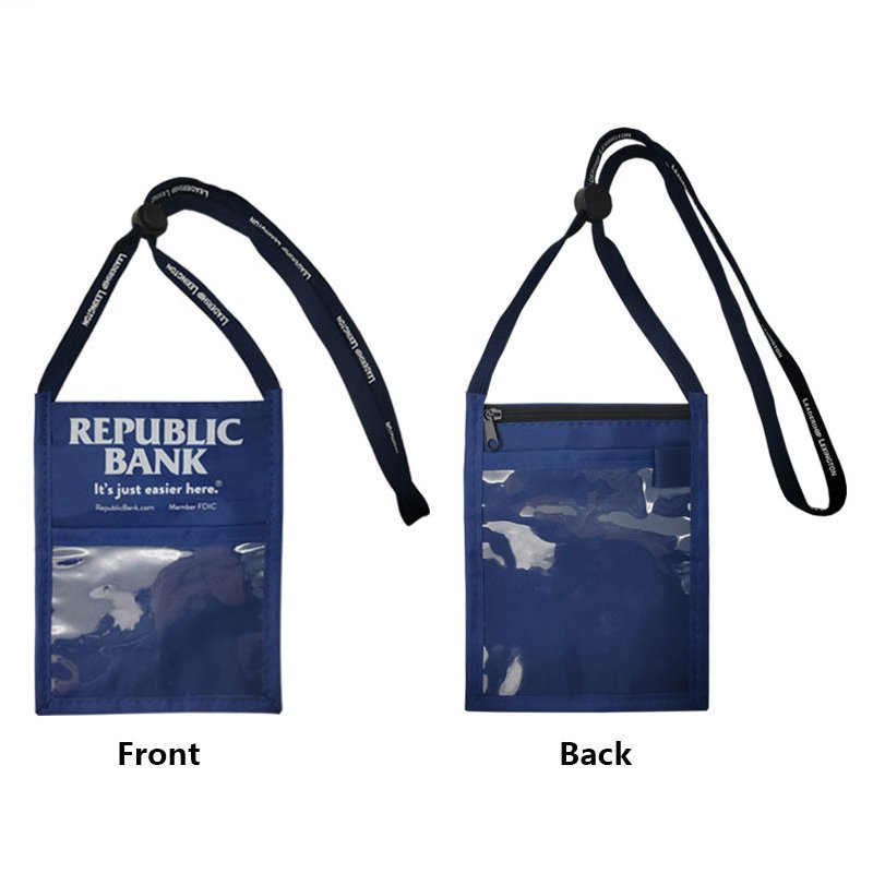 Wholesale Custom Unisex Blue Trade Show Exhibition Style Neck Travel Conference Badge Card Passport Wallet ID Badge Holder Pouch