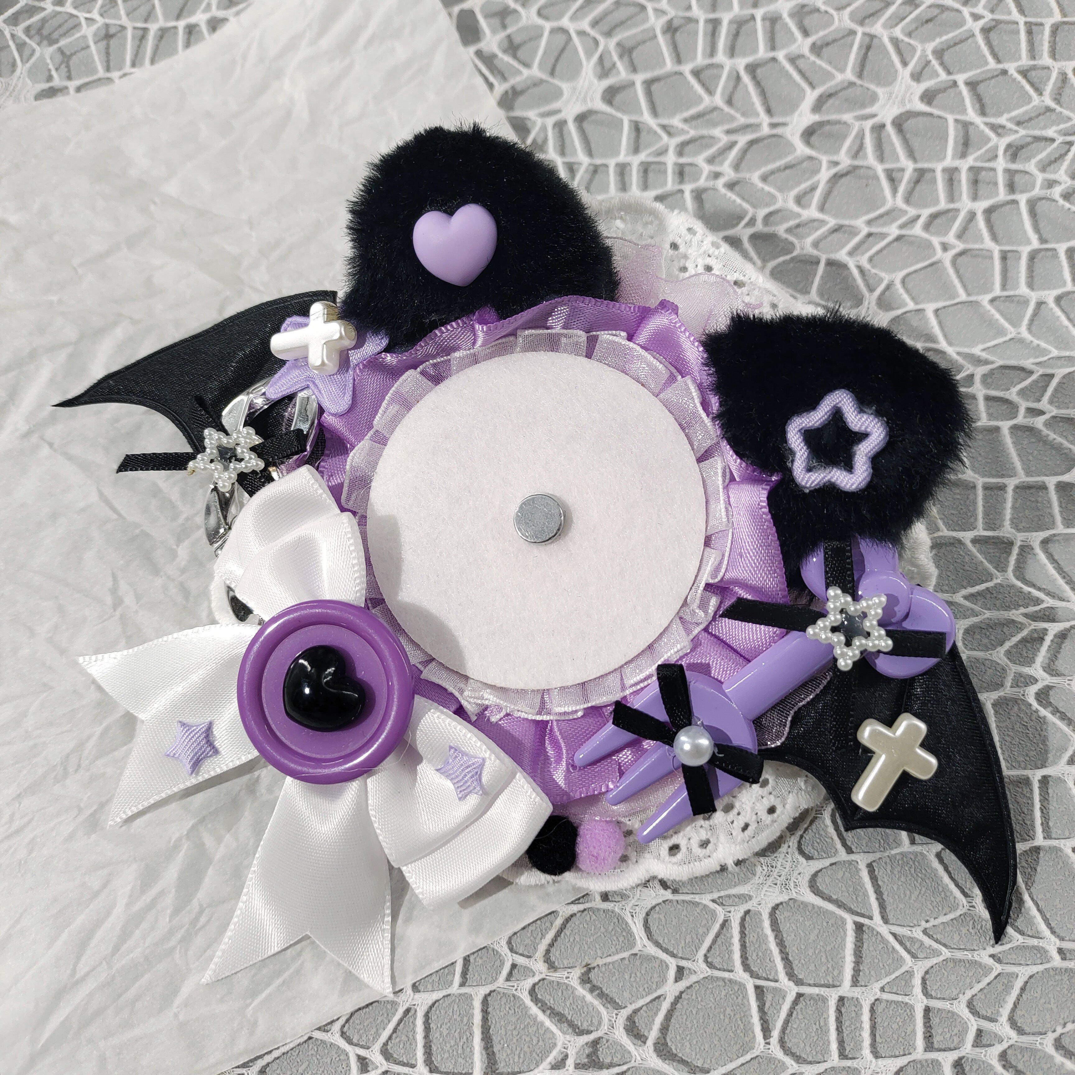 Kawaii Cat Anime Badge Holder Ita Bag Accessories Handmade Ribbon Cat Bow Decoration for 55-58mm Anime Pins Badges