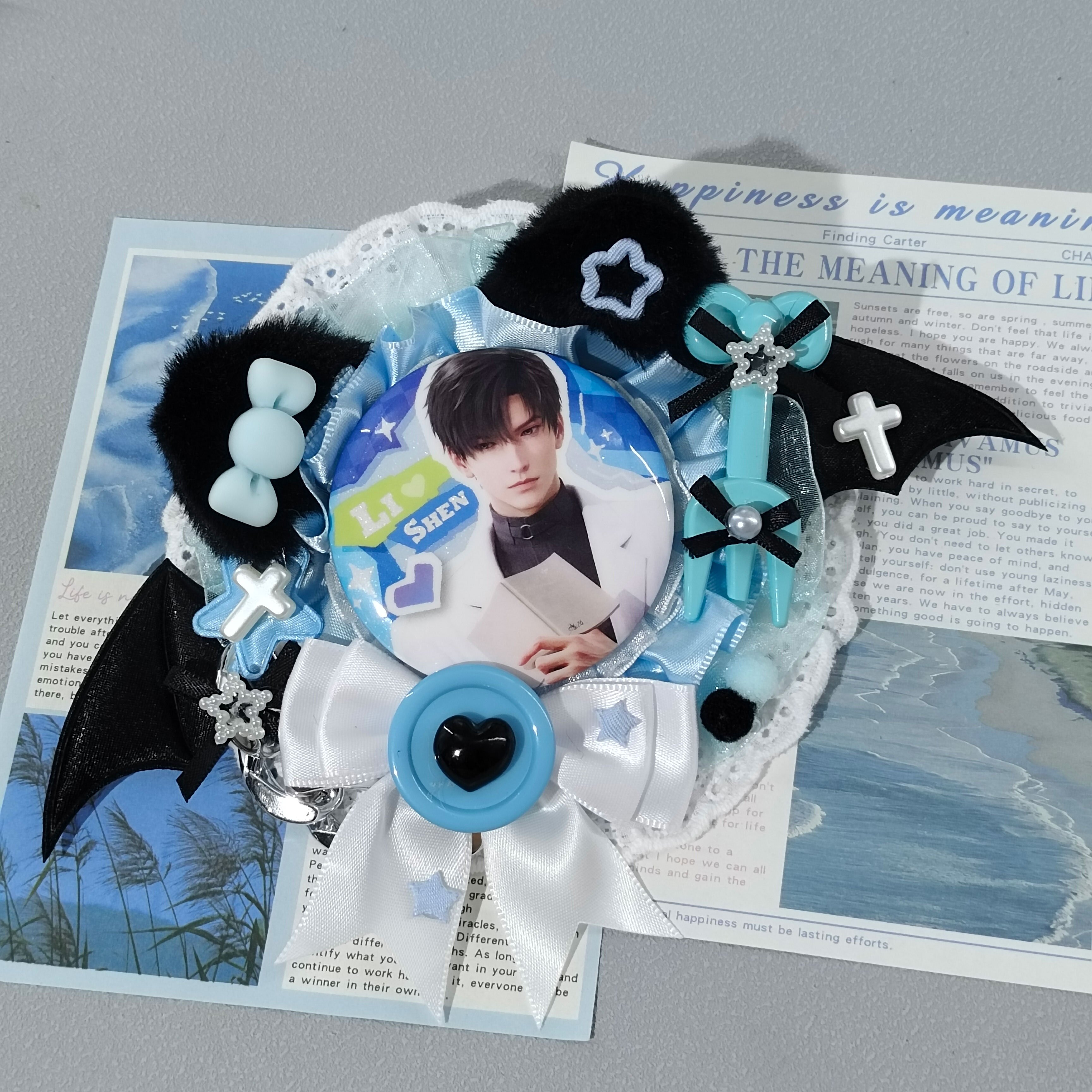 Kawaii Cat Anime Badge Holder Ita Bag Accessories Handmade Ribbon Cat Bow Decoration for 55-58mm Anime Pins Badges