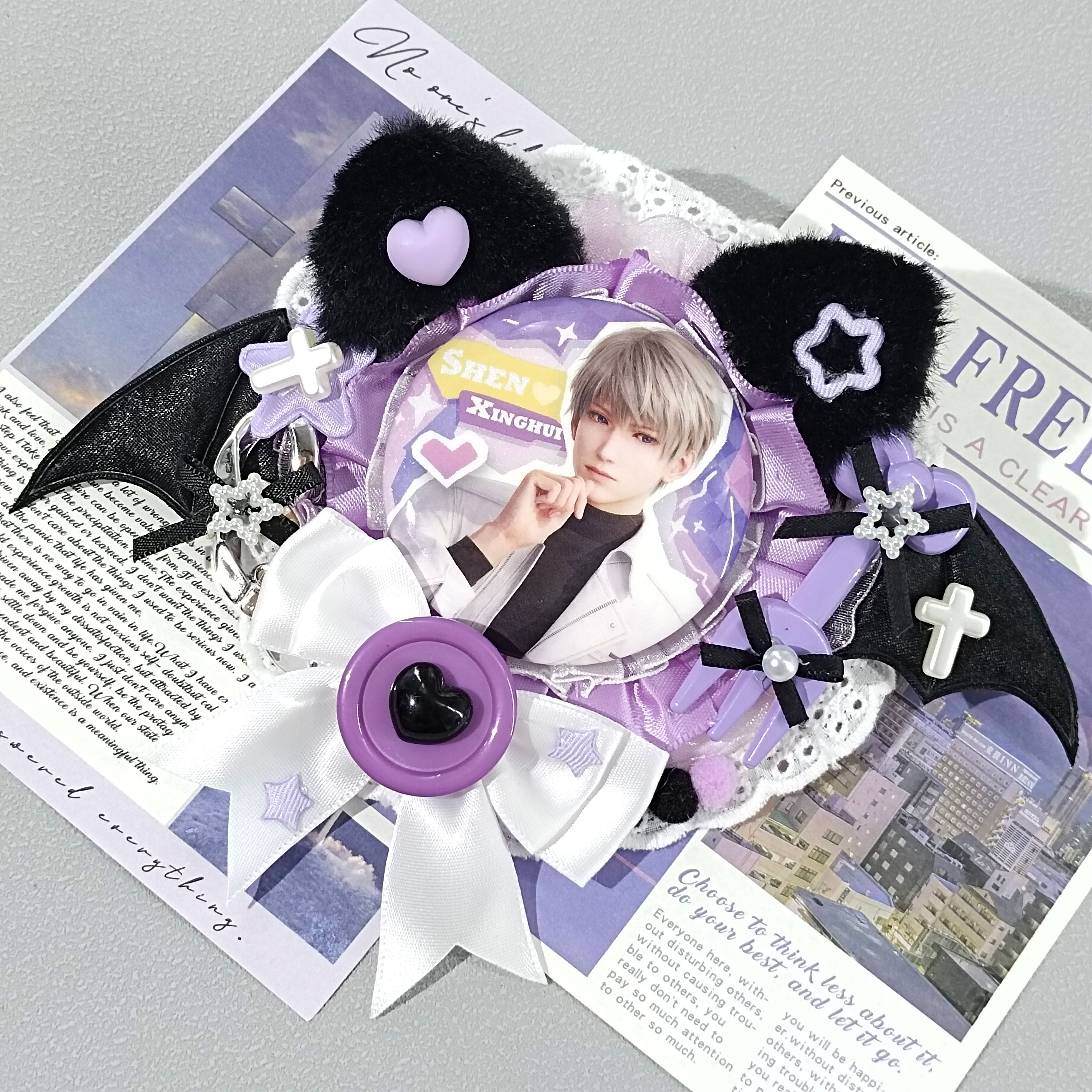 Kawaii Cat Anime Badge Holder Ita Bag Accessories Handmade Ribbon Cat Bow Decoration for 55-58mm Anime Pins Badges