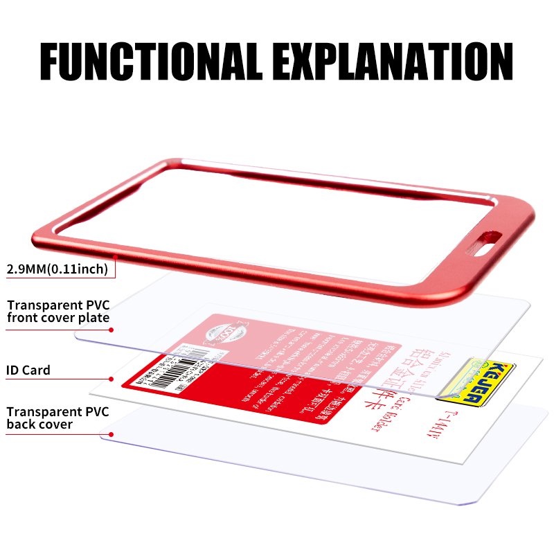 Aluminum ID Badge Holder Metal ID Card Holder ID Credit Card Holder for Office, Worker, Red
