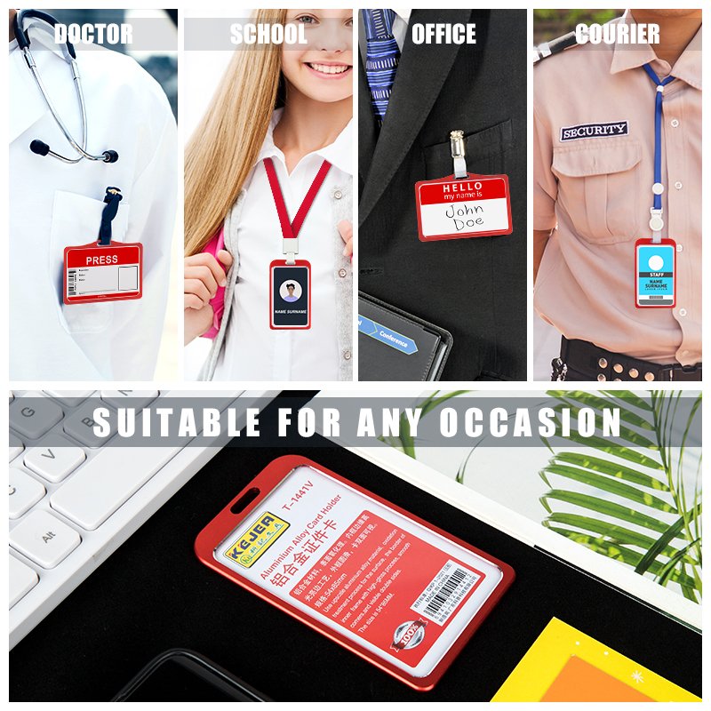 Aluminum ID Badge Holder Metal ID Card Holder ID Credit Card Holder for Office, Worker, Red
