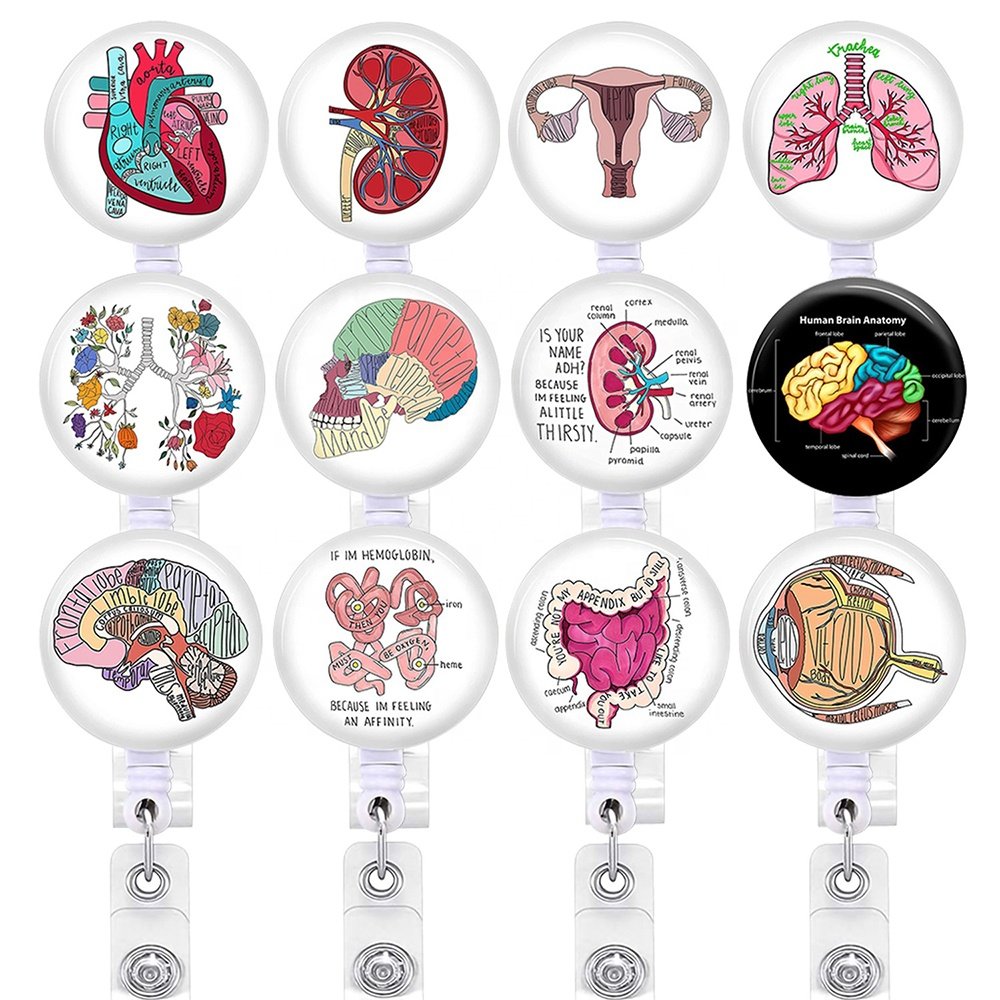Office Supply Medical Badge Holder Heart Lung Brain Retractable Epoxy ID Badge Reel For Nurse Accessories