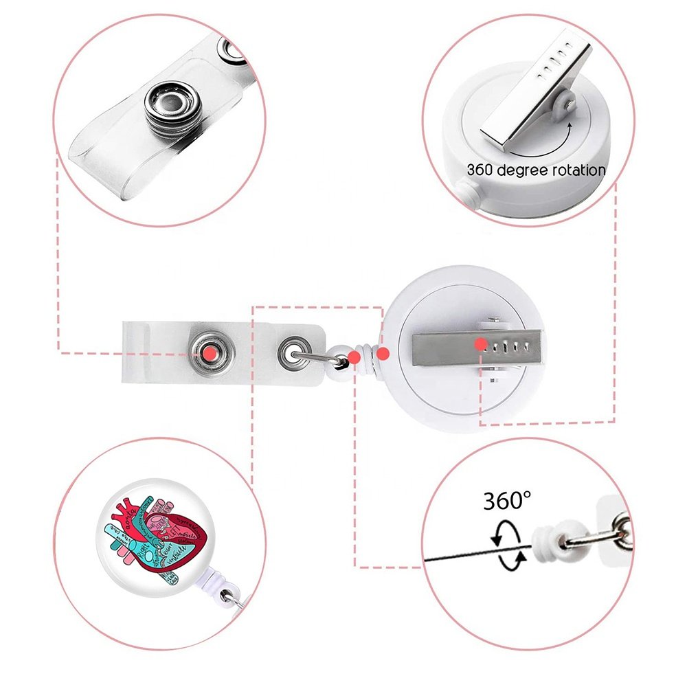 Office Supply Medical Badge Holder Heart Lung Brain Retractable Epoxy ID Badge Reel For Nurse Accessories