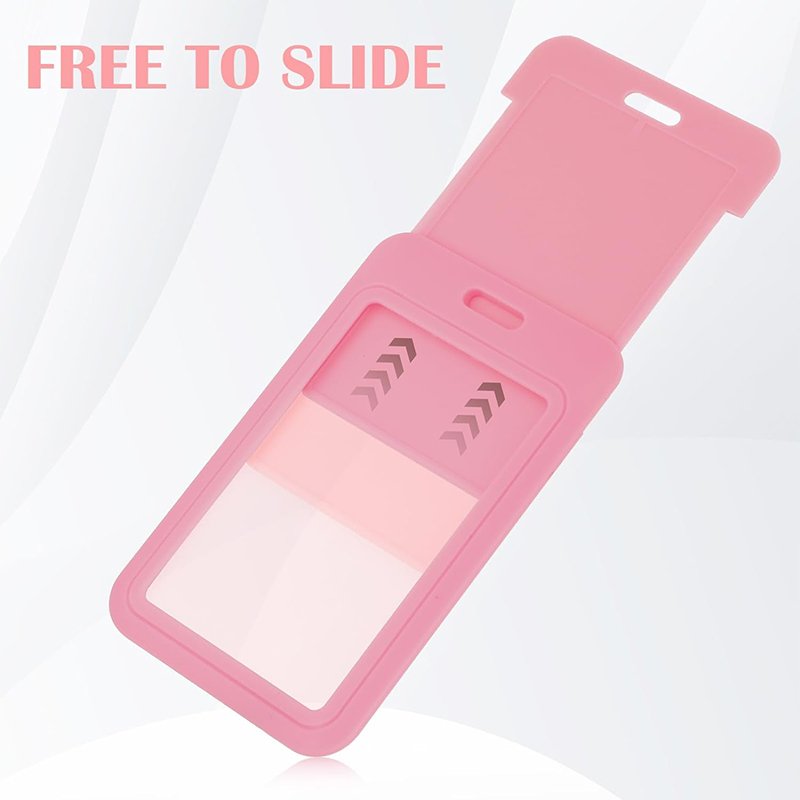 Wholesale Pink Sliding Id Badge Id Card Hard Plastic Vertical Card Case Protector Pouch With Clear Window For Office School