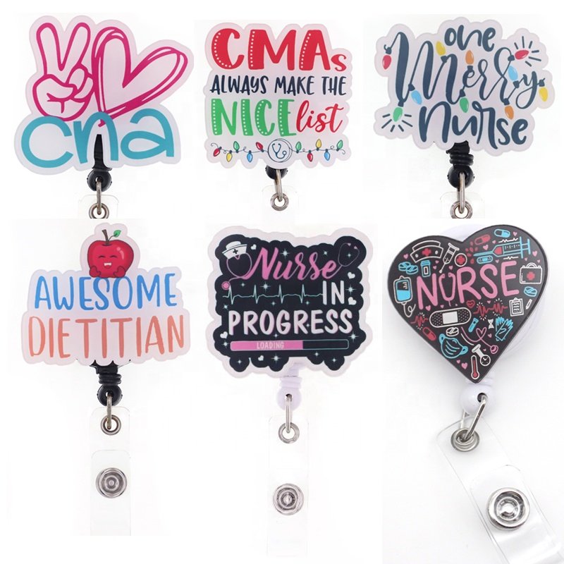 Lailina New Style Acrylic Dietitian CNA CMA Merry Nurse Hospital Accessories Badge Reel For Nursing Office Supply