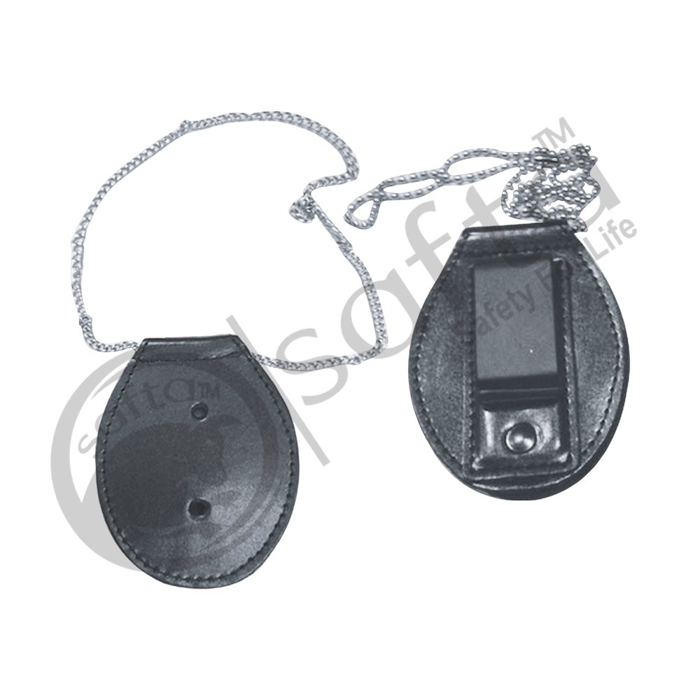Professional Wholesale Badge Holder Steel Chain ID Badge Holder Leather Durable Badges Holder Metal Hook