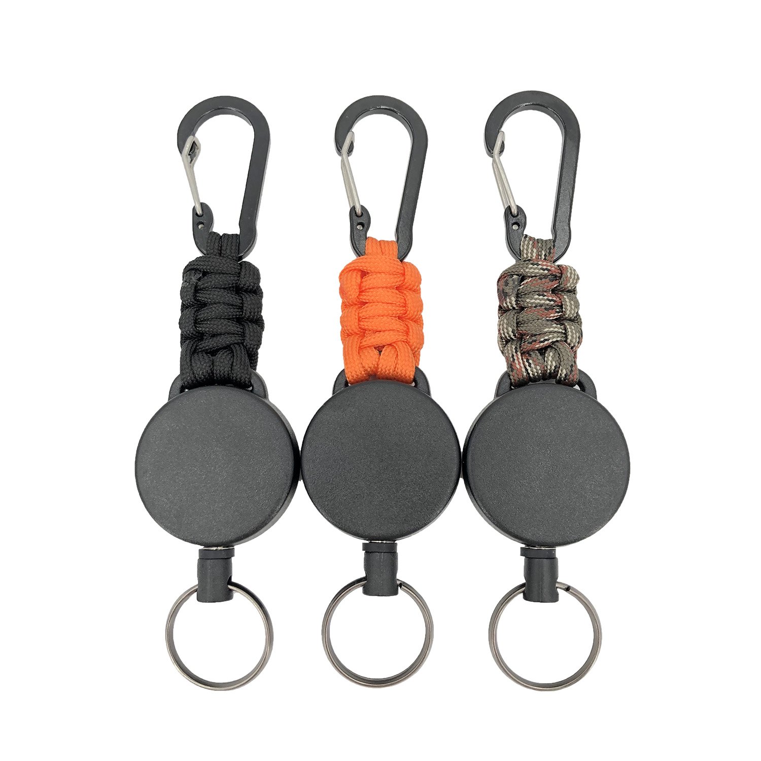 Wholesale Adjustable Keychain with Stainless Rope Retractable Keychain Heavy Duty Paracord Holder with Carabiner for Outdoor
