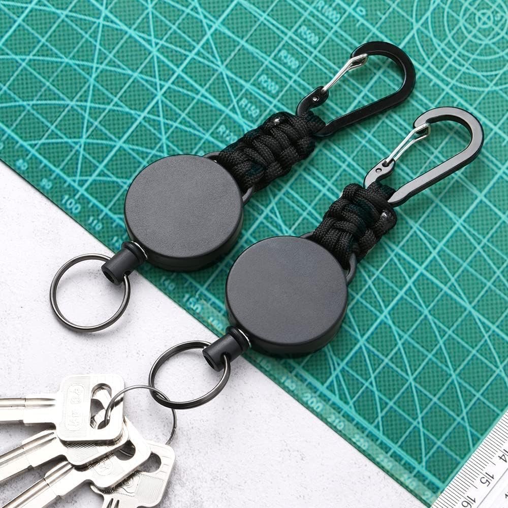Wholesale Adjustable Keychain with Stainless Rope Retractable Keychain Heavy Duty Paracord Holder with Carabiner for Outdoor