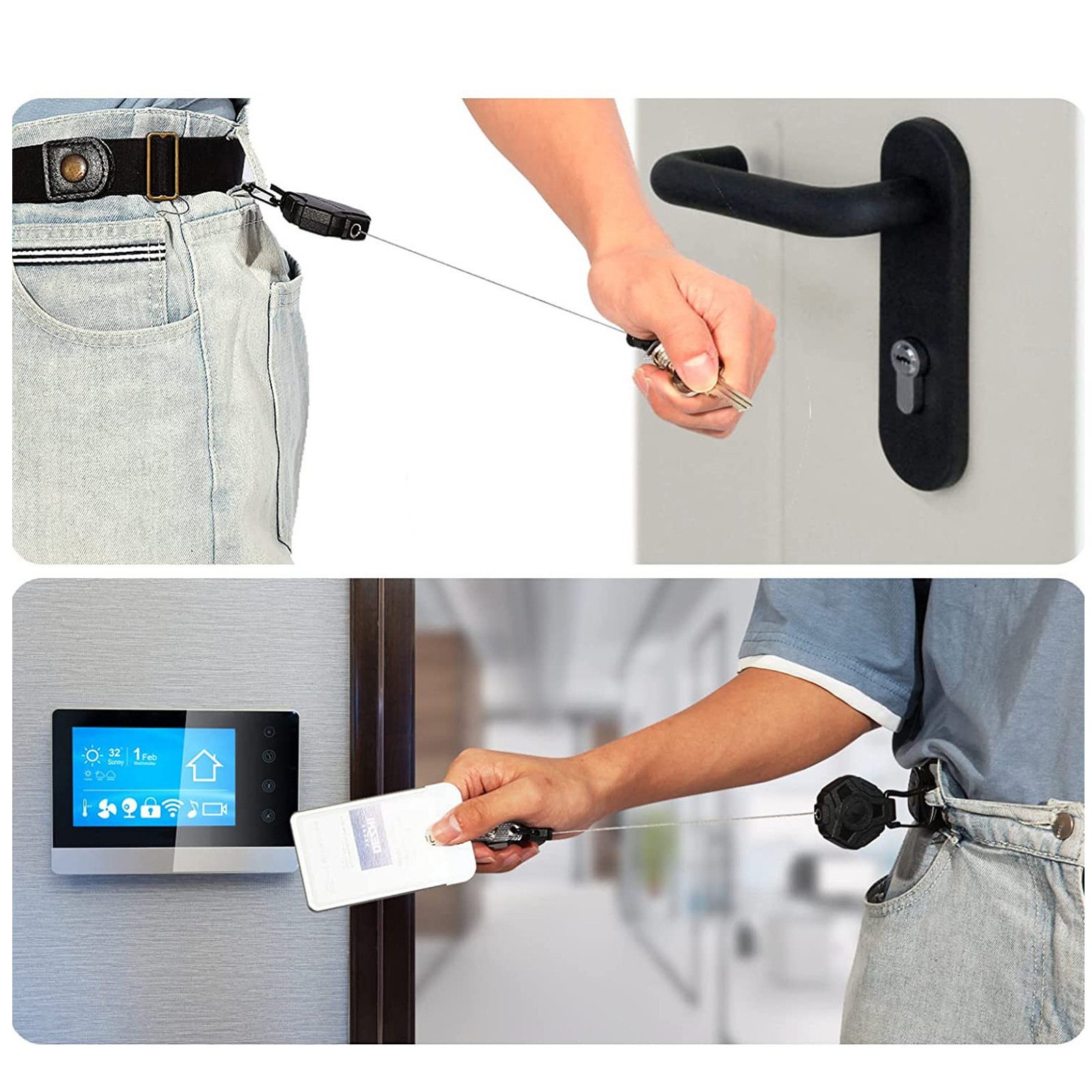 Multifunctional Heavy Duty Easy Pull Badge Reel Buckle Steel Cable Anti-Lost Badge Holder Strong Carabiner Retractable Key chain