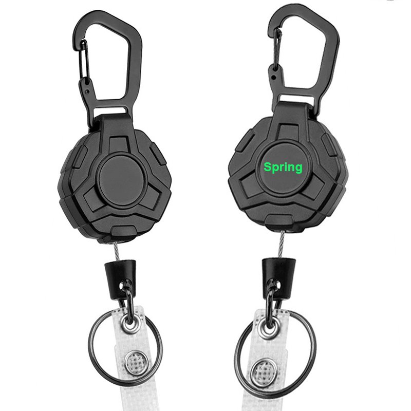 Multifunctional Heavy Duty Easy Pull Badge Reel Buckle Steel Cable Anti-Lost Badge Holder Strong Carabiner Retractable Key chain