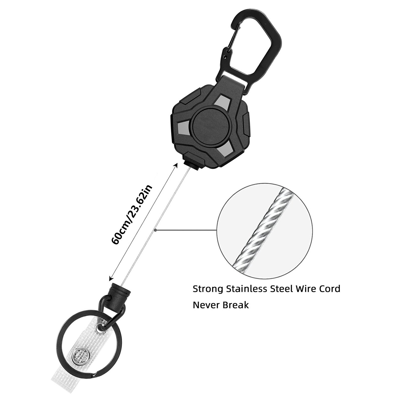Multifunctional Heavy Duty Easy Pull Badge Reel Buckle Steel Cable Anti-Lost Badge Holder Strong Carabiner Retractable Key chain