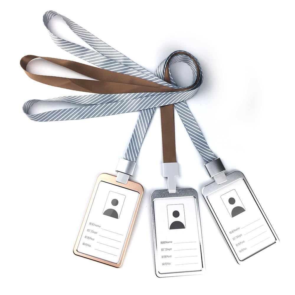 Aluminum alloy ID card holder badges and Name Badge Holder with Vertical with custom polyester lanyard