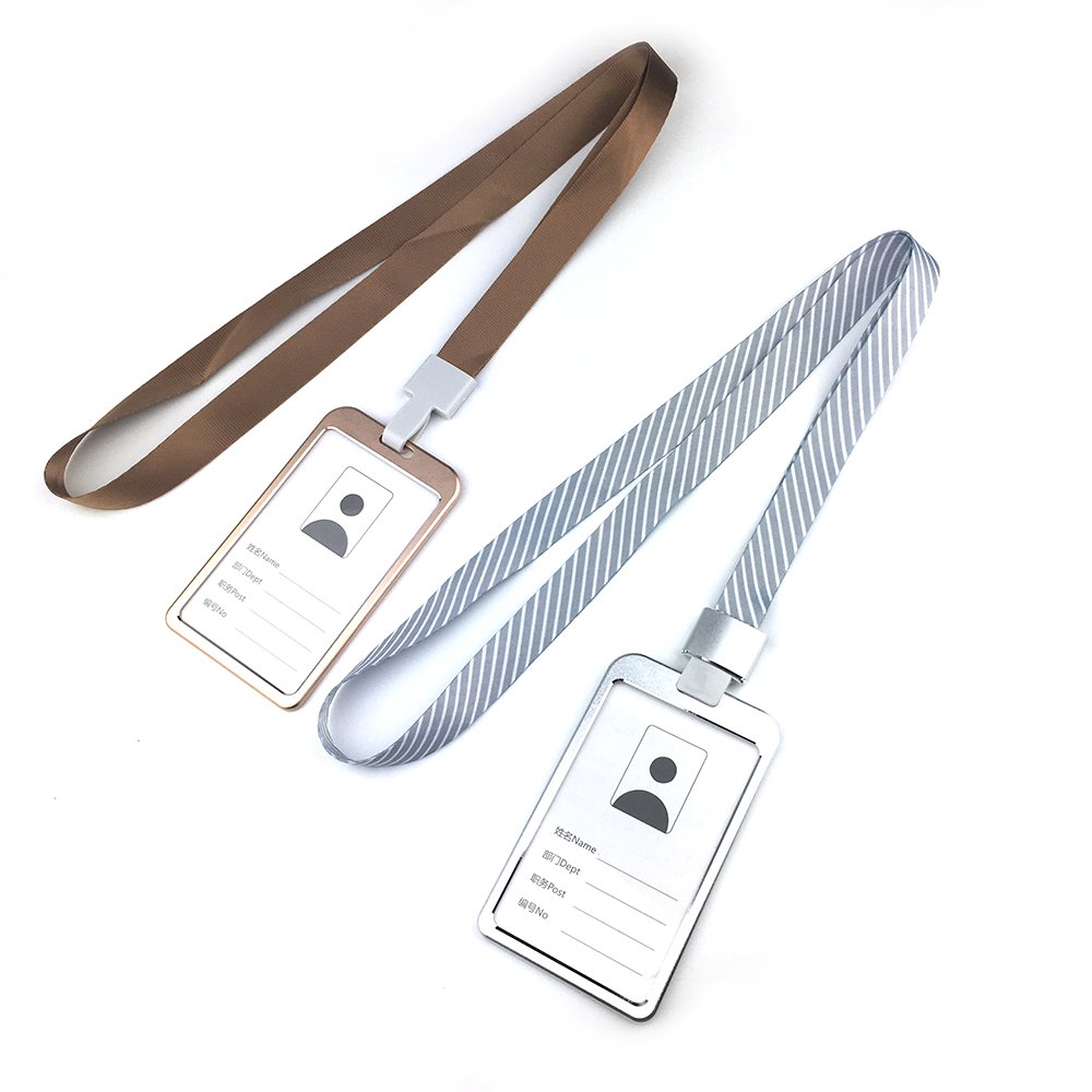 Aluminum alloy ID card holder badges and Name Badge Holder with Vertical with custom polyester lanyard