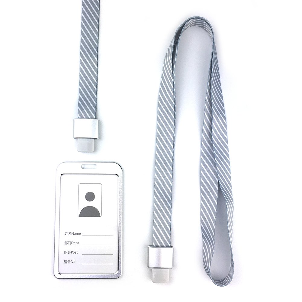 Aluminum alloy ID card holder badges and Name Badge Holder with Vertical with custom polyester lanyard