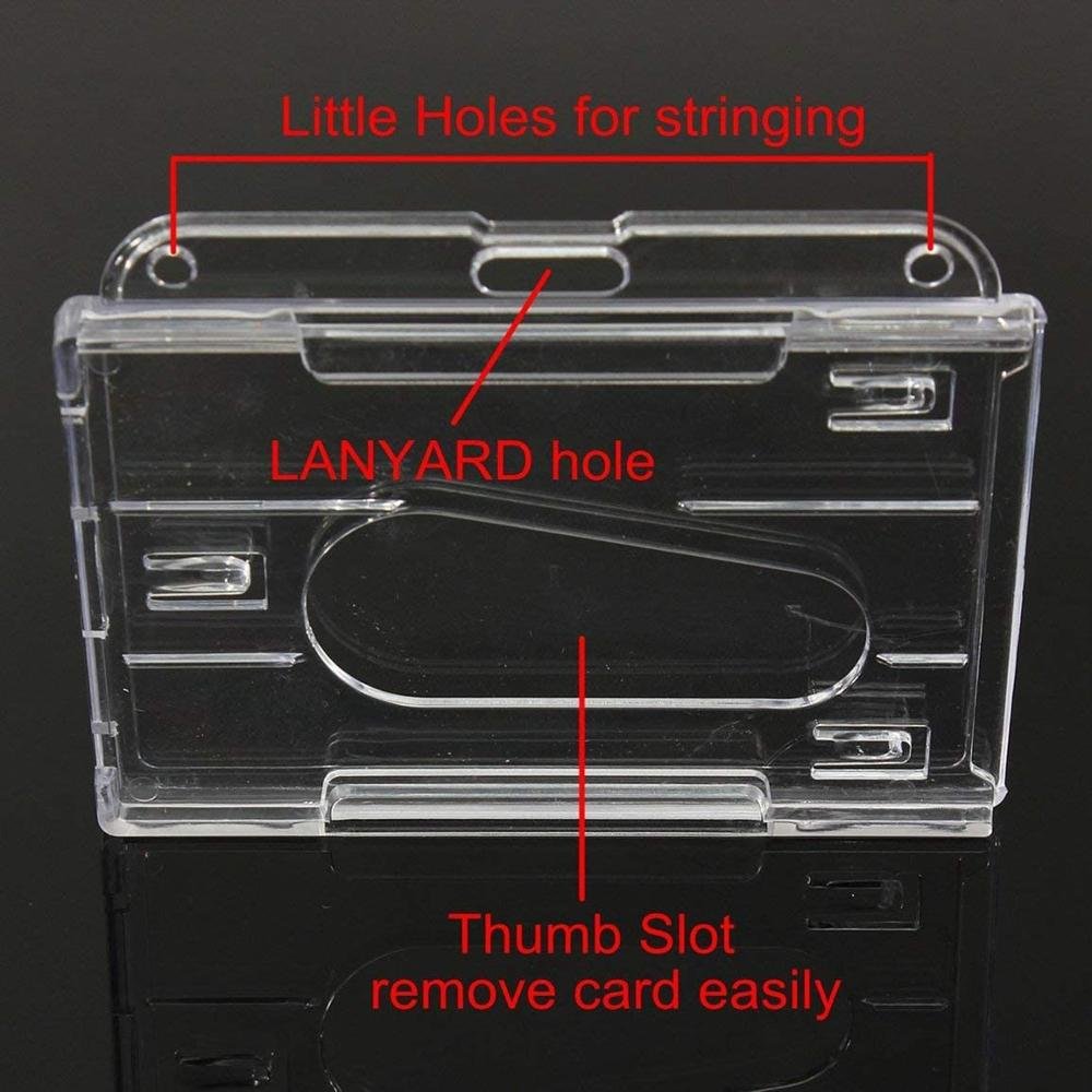 Hard Plastic Double-Faced Card Holder Transparent Clear Horizontal ID Badge Holders Card