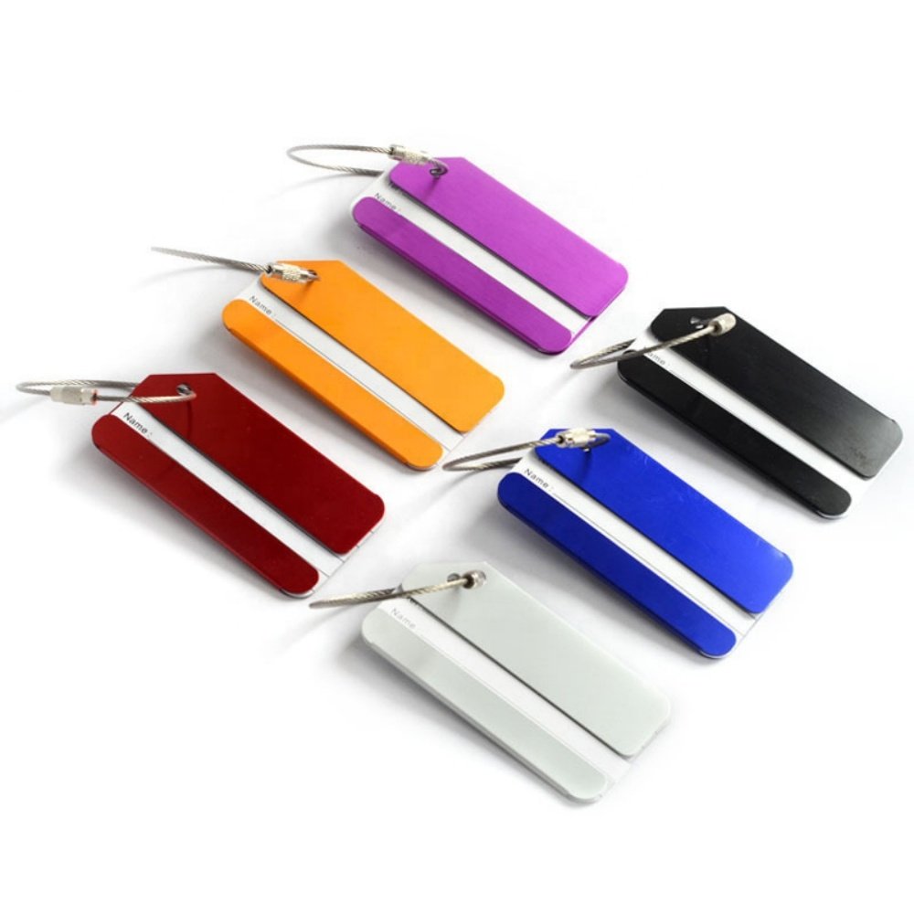 Metal Luggage Tags Name ID Cards Aluminum Suitcase Labels Card Holders with Stainless Steel Loops