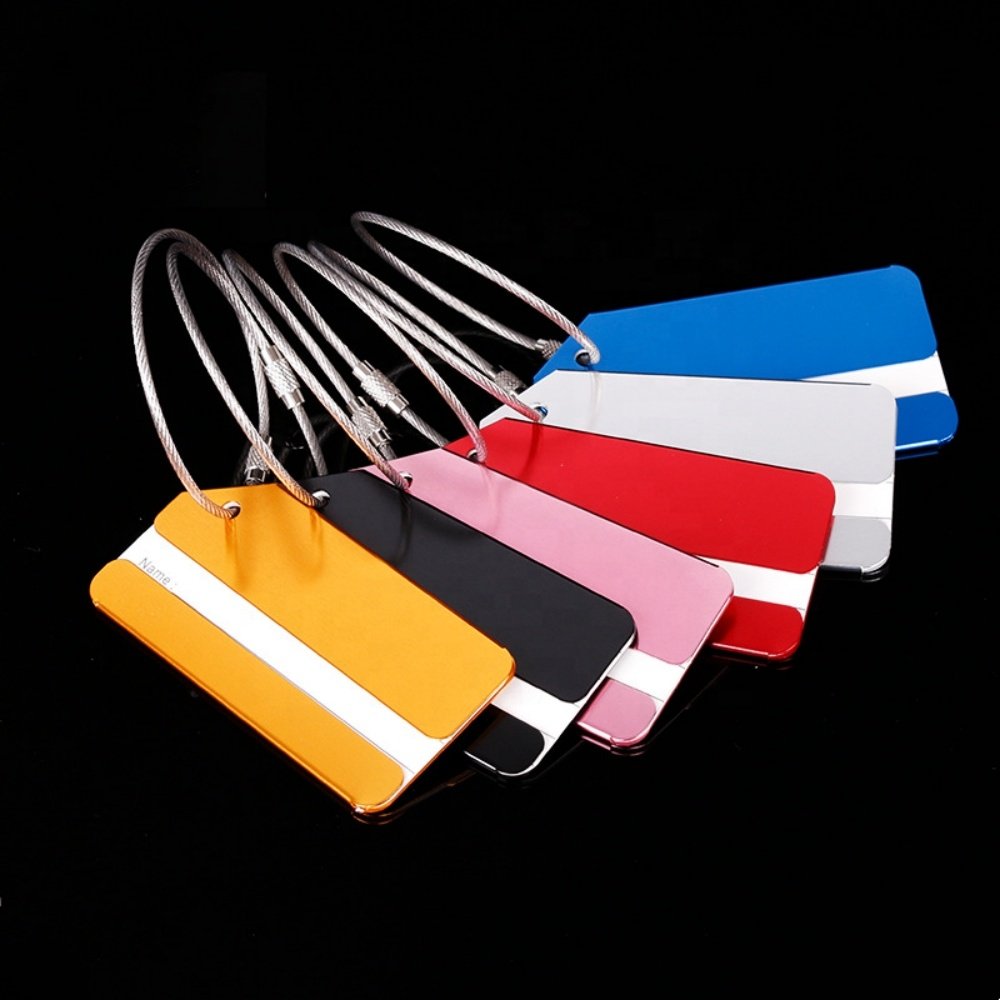 Metal Luggage Tags Name ID Cards Aluminum Suitcase Labels Card Holders with Stainless Steel Loops