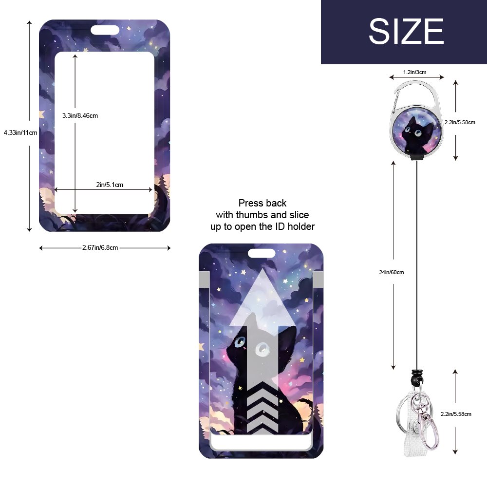 FUNNY Retractable Cat Badge Holder Vertical Document & Card Protector for Nurses Doctors Teachers Students ID Holder