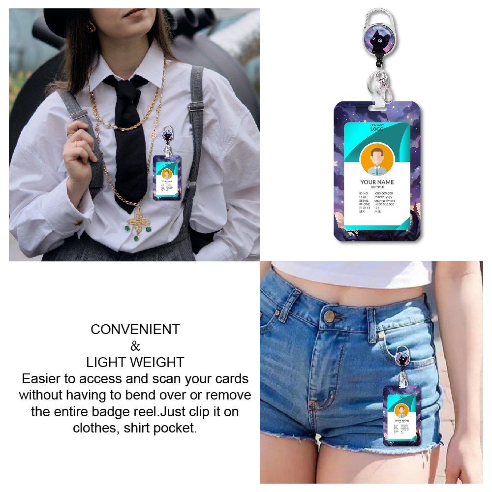 FUNNY Retractable Cat Badge Holder Vertical Document & Card Protector for Nurses Doctors Teachers Students ID Holder