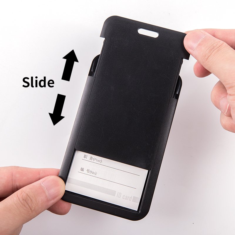 ID Badge Holder, Sliding Plastic ID Card Holder, Vertical Hard Card Work Badge Sleeve for Office, School, Factory