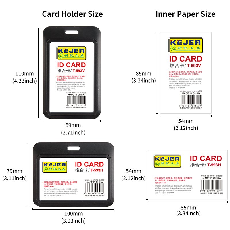 ID Badge Holder, Sliding Plastic ID Card Holder, Vertical Hard Card Work Badge Sleeve for Office, School, Factory