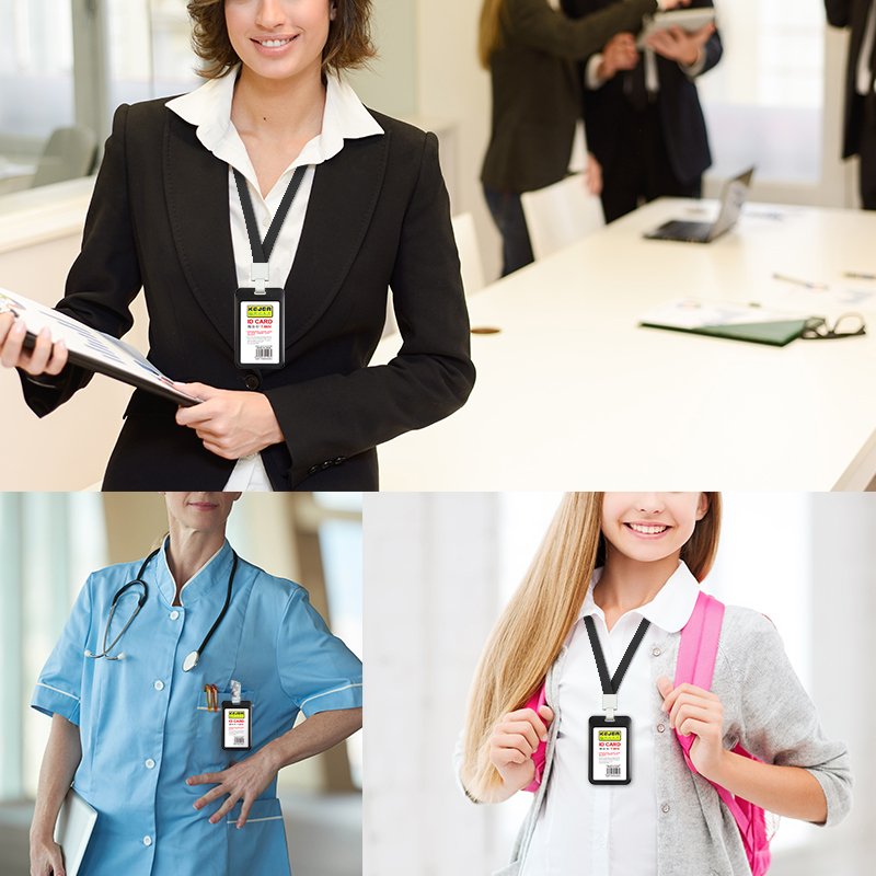 ID Badge Holder, Sliding Plastic ID Card Holder, Vertical Hard Card Work Badge Sleeve for Office, School, Factory