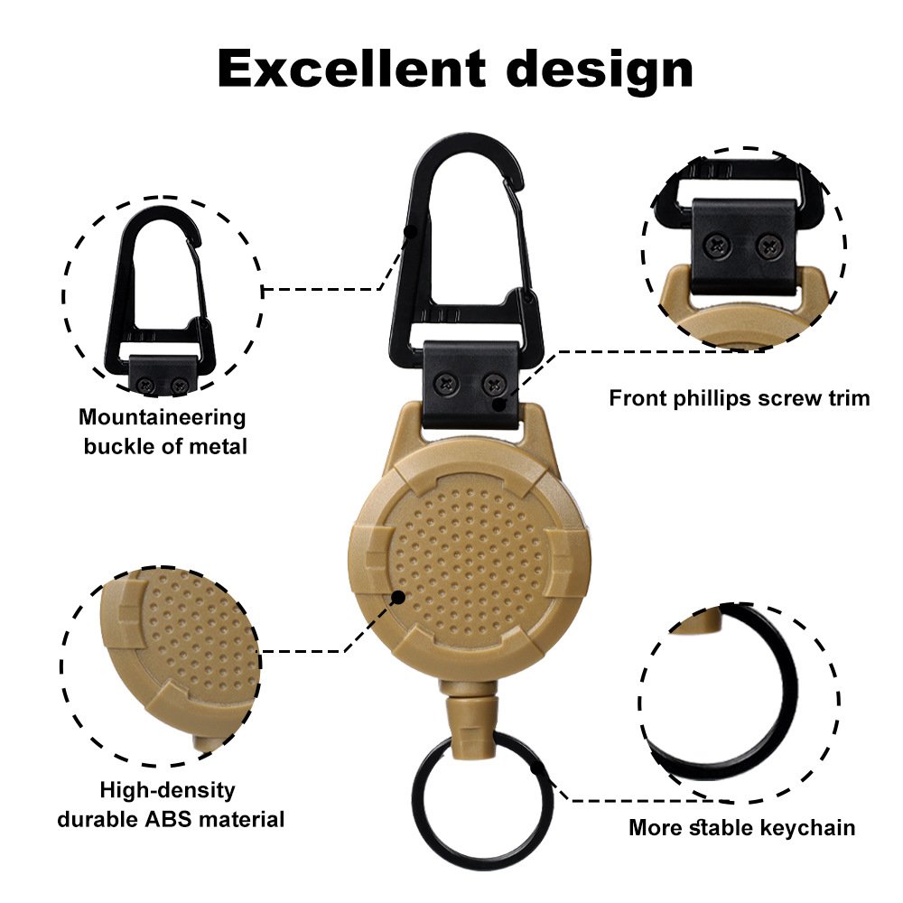 Heavy Duty 5CM Retractable Badge Reels Holder Anti Lost Metal Carabiner Clip Outdoor Hiking Backpack Keychain