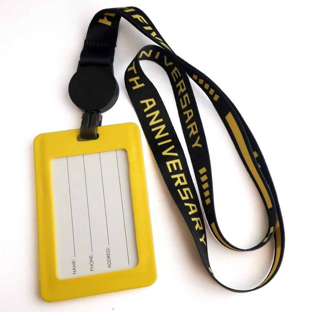 neck lanyard with logo custom name retractable pvc plastic id card badge holder